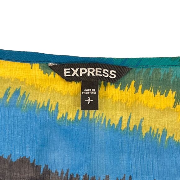 Express Blouse Women S Blue Sheer Top Work Business Casual Office Artsy Teacher - Picture 9 of 12